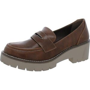 Aqua College Womens Daria Cognac Leather Slip-On Loafers Size 9